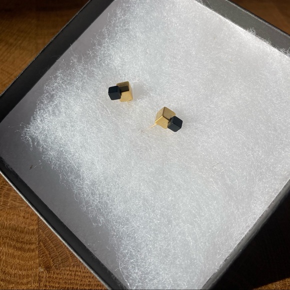 Black and Gold Cube Studs - Picture 1 of 4
